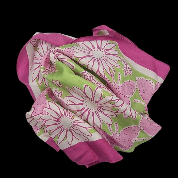 Lilly Pulitzer Pink & Green Floral Silk Scarf - Picture 3 of 11